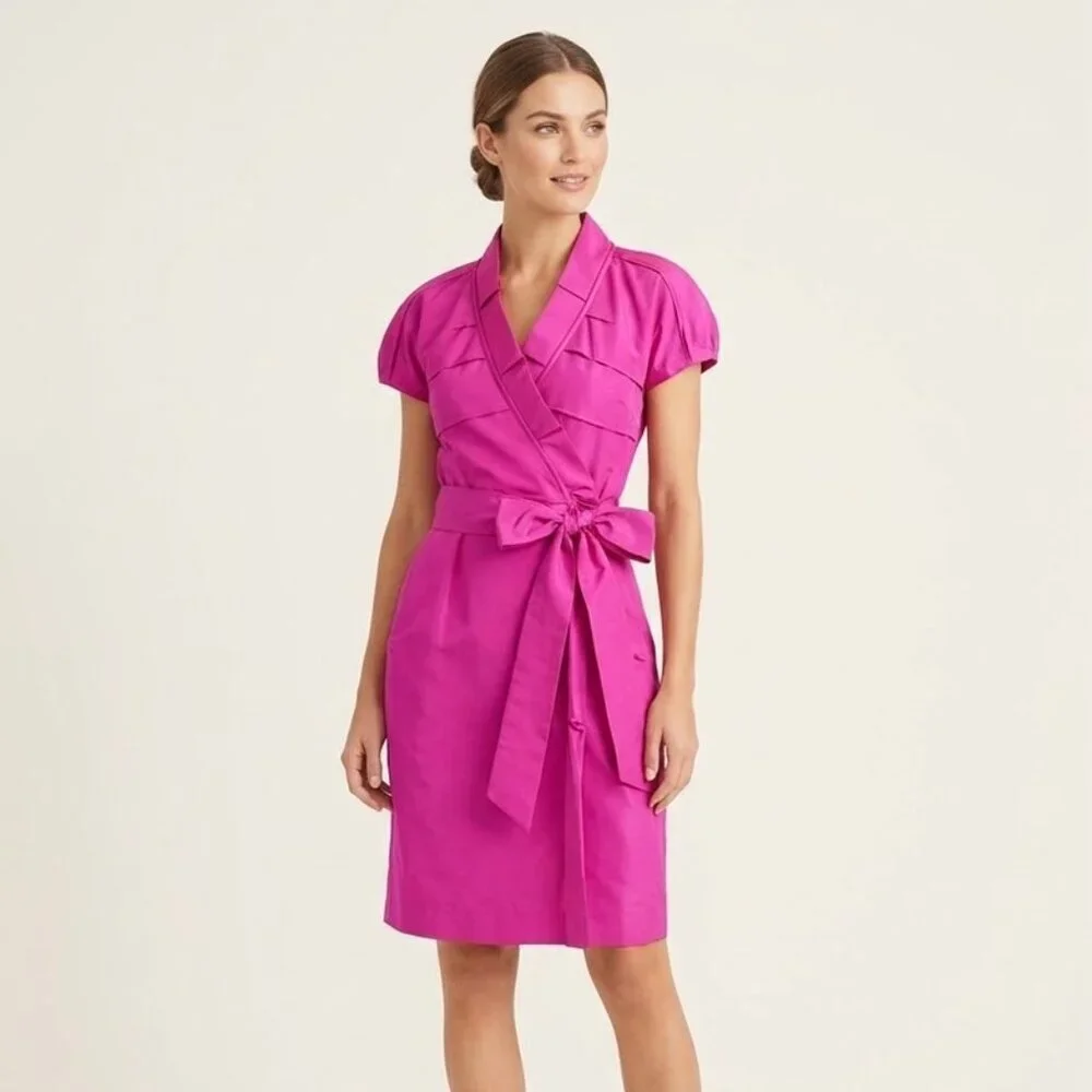 diane von furstenberg pink wrap dress Diane von Furstenberg Nieves Printed Silk Jersey & Chiffon Wrap Dress